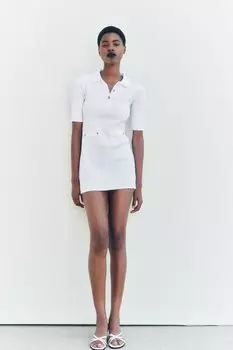 Короткое платье в ребрешку ZARA, устрично-белый