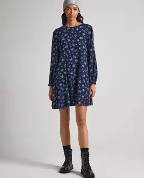 Короткое платье в стиле фигуристки с рельефными деталями Pepe Jeans, темно-синий