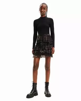 Короткое плиссированное платье Desigual, черный