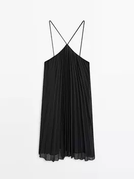 Короткое плиссированное платье Massimo Dutti, черный