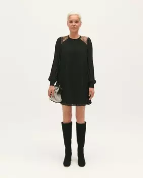 Короткое плиссированное платье с кружевом Claudie Pierlot, черный