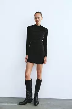 Короткое плиссированное платье ZARA, черный