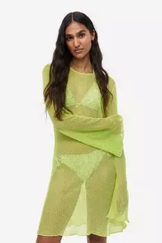 Короткое пляжное платье H&M, зеленый лайм