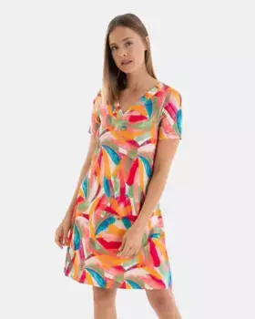 Короткое пляжное платье с разноцветным принтом и короткими рукавами Massana, мультиколор
