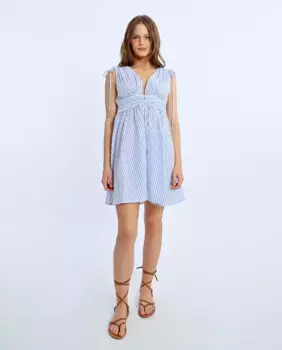 Короткое полосатое платье без рукавов Lili Sidonio, голубой