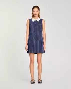 Короткое полосатое платье Sandro, тёмно-синий