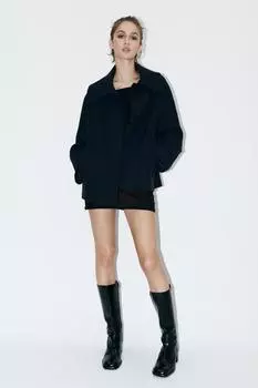 Короткое полушерстяное пальто ZARA, темно-синий