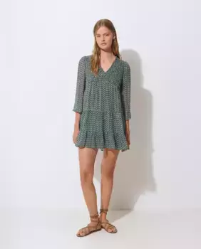 Короткое принтованное платье с рюшами Brownie, зеленый