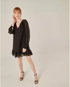 Короткое принтованное платье с рюшами Niza, черный