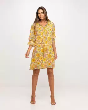 Короткое принтованное платье с вышивкой Niza, желтый