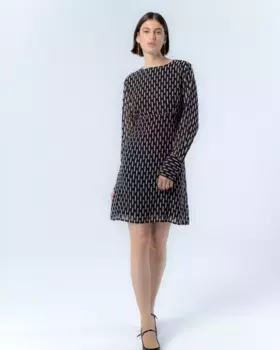 Короткое принтованное платье с вышивкой стразами Lia Niza, черный