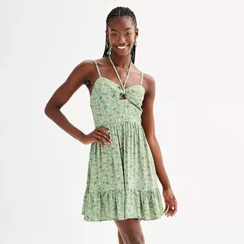 Короткое приталенное платье с вырезом через шею Live To Be Spoiled для юниоров, цвет Olive Floral