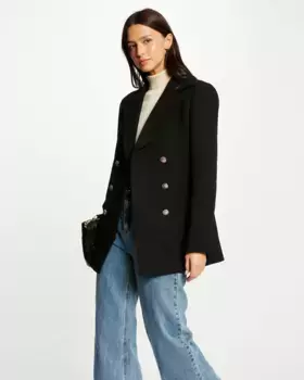 Короткое прямое двубортное женское матерчатое пальто Morgan, черный