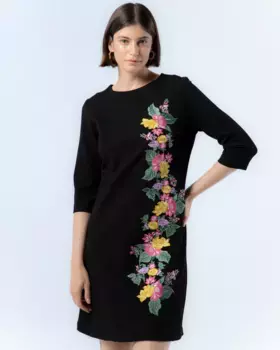 Короткое прямое платье Camila с цветочной вышивкой Niza, черный