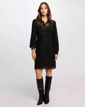 Короткое прямое платье с гипюром Morgan, черный