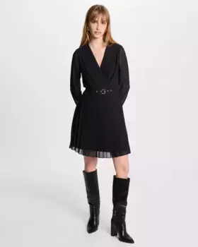 Короткое прямое плиссированное платье Morgan, темно-синий