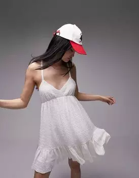 Короткое расклешенное летнее платье оверсайз крючком Topshop цвета слоновой кости