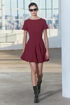 Короткое расклешенное платье коллекция zw ZARA, бордовый