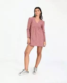 Короткое расклешенное платье с длинными рукавами The-Are, розовый