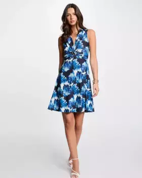 Короткое расклешенное платье с принтом Morgan, синий