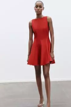 Короткое расклешенное платье ZARA, красный