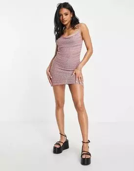 Короткое розовое платье с воротником-хомутом ASOS