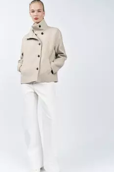 Короткое шерстяное пальто ZARA, серый