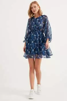 Короткое шифоновое платье с цветами Herita, синий