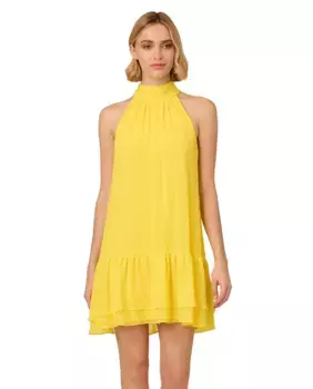 Короткое шифоновое платье-трапеция Adrianna Papell, желтый