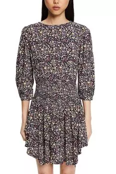 Короткое синее платье с длинными рукавами с цветочным мотивом Esprit, синий