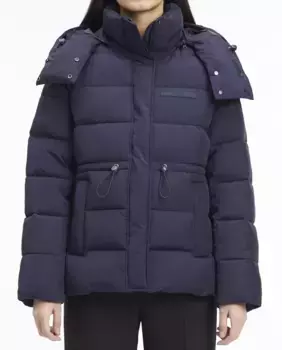Короткое стеганое женское пальто с капюшоном Calvin Klein, темно-синий