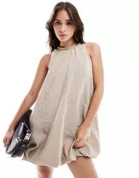 Короткое техническое платье песочного цвета с объемным подолом ASOS DESIGN