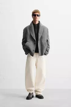 Короткое текстурное пальто ZARA, серый