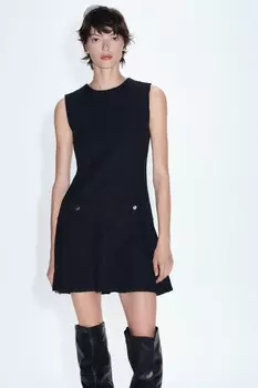 Короткое текстурное платье ZARA, черный