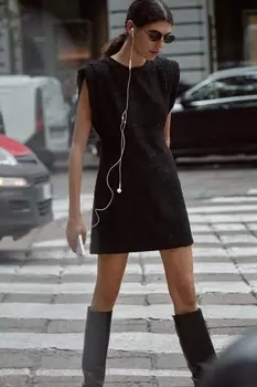 Короткое текстурное платье ZARA, черный