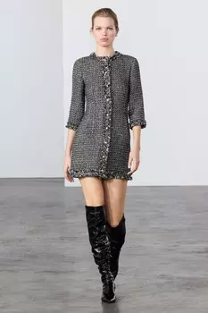 Короткое текстурное платье ZARA, темно-серый