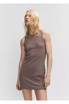 Короткое трикотажное платье Mango, коричневый