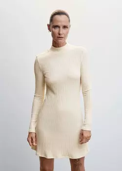 Короткое трикотажное платье MANGO, кремовый/экрю