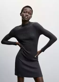 Короткое трикотажное платье MANGO, серый