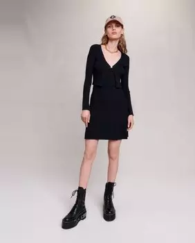 Короткое трикотажное платье с кардиганом Maje, черный