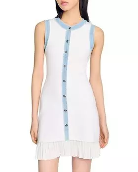 Короткое трикотажное платье с оборками Sandro, слоновая кость/кремовый