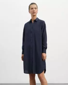 Короткое трикотажное платье с рубашечными рукавами и застежкой на пуговицы Ecoalf, темно-синий