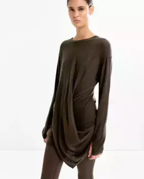 Короткое трикотажное платье с рюшами по бокам Parfois, темно-коричневый