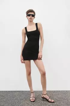 Короткое трикотажное платье стрейч ZARA, черный