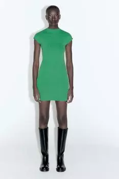 Короткое трикотажное платье стрейч ZARA, зеленый