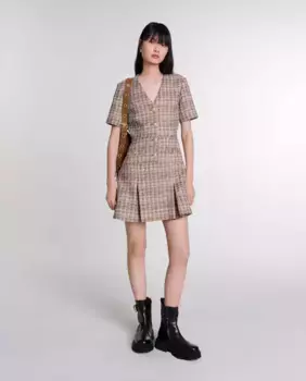 Короткое твидовое платье Maje, коричневый