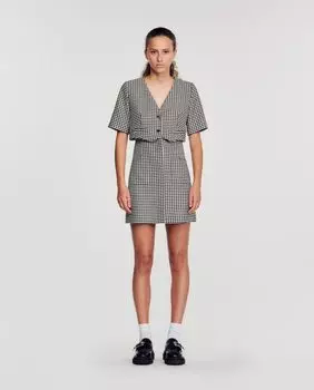 Короткое твидовое платье с короткими рукавами Sandro, черный