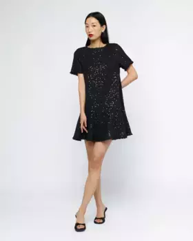 Короткое твидовое платье с пайетками Wild Pony, черный