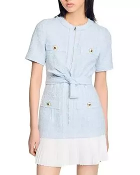 Короткое твидовое платье Sandro, синий