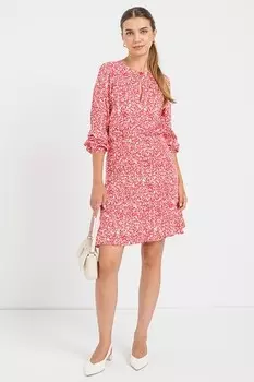 Короткое укороченное платье с принтом United Colors of Benetton, белый, светло-розовый, розовый